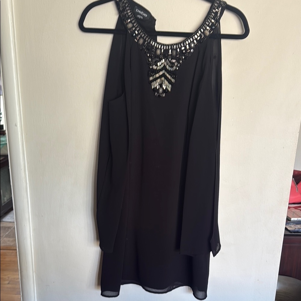 Bebe Black Dress with Beaded Neckline
